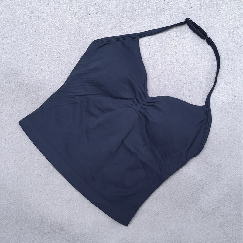 Adjustable Strappy Gym Top- Backless Gym Clothes for Women- Scrunch Bra with Removable Cups Yoga Tank top for Workouts