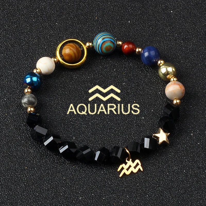 Universe Galaxy Eight Planets 12 Constellation Bracelets for Men and Women Natural Stone Solar System Bracelets Jewelry