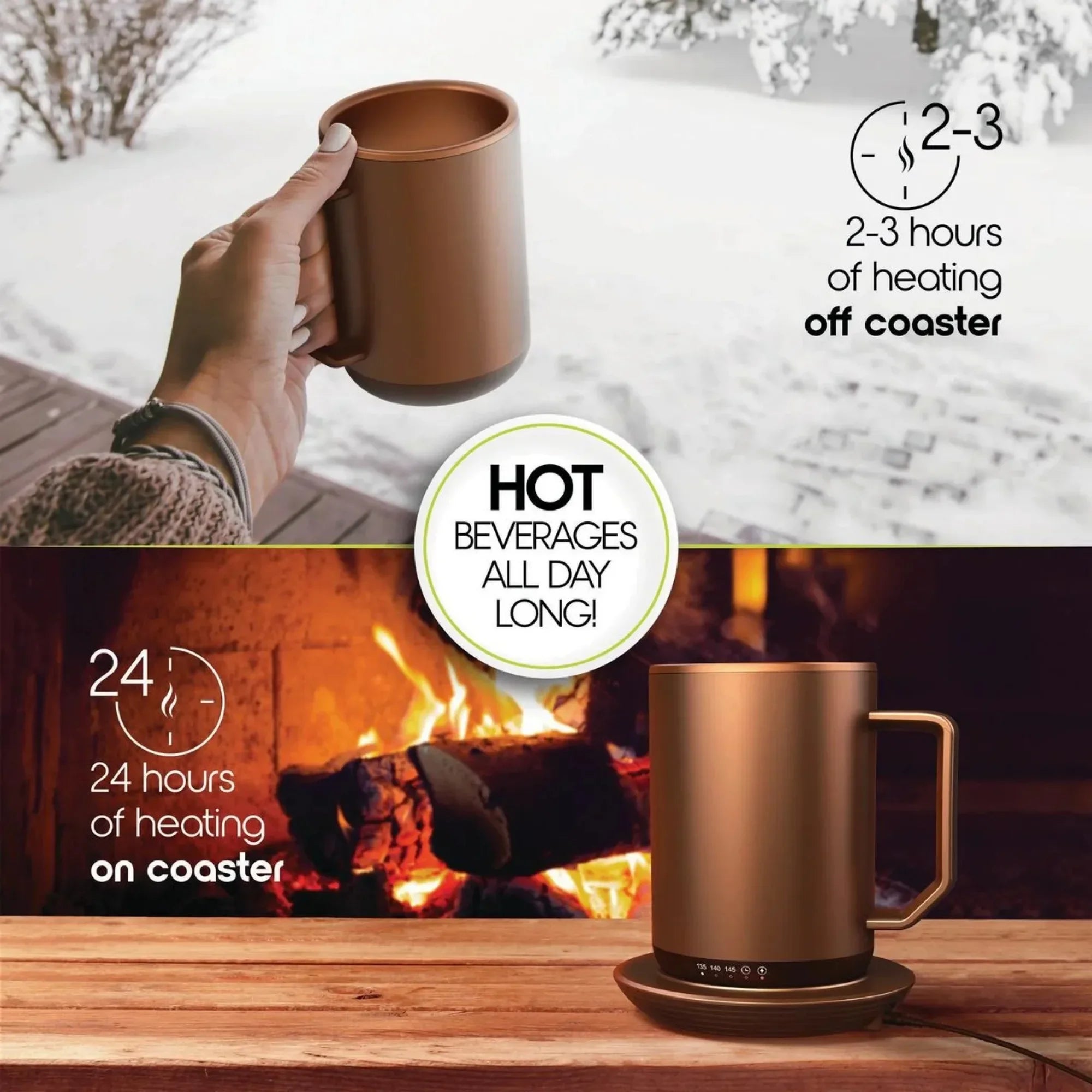 Charging Coaster, 12oz. Stainless Steel Self Heating Coffee Mug with Lid