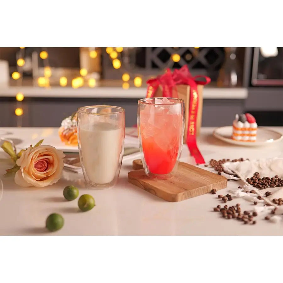 Double Wall Thermos Glass Coffee Cup 13.5 Oz, Clear Insulated for Latte, Cappuccino or Tea, Set of 4