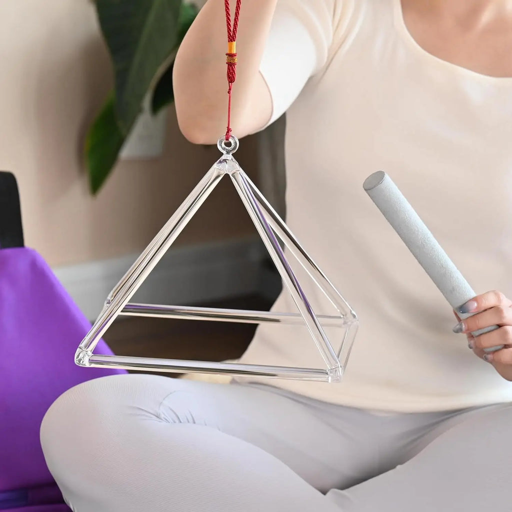 10 Inch Quartz Crystal Singing Pyramid, Healing Musical Instrument with Carry Bag