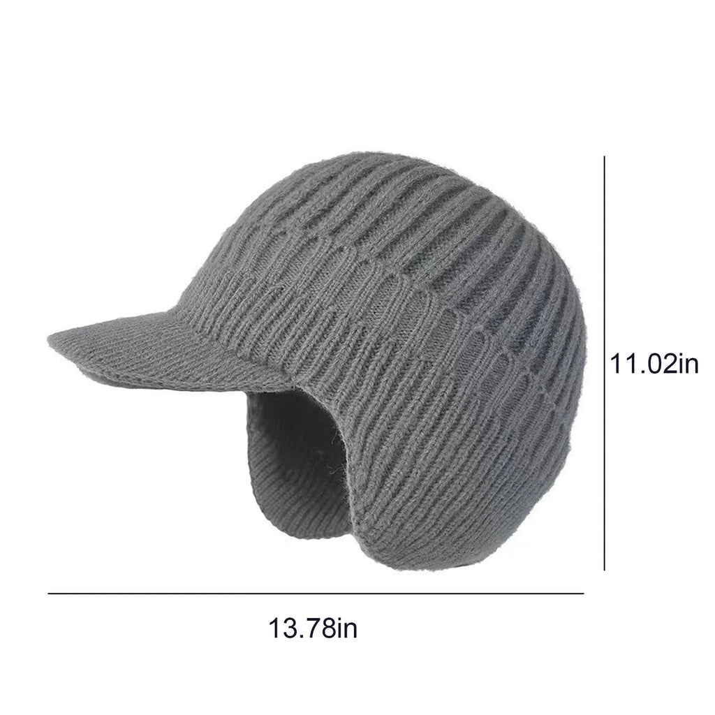 Winter Warm Fleece Lined Knit Hat for Women Men W/ Brim & Ear Flaps/ Elastic- Soft Beanie Hat for Cold Weather