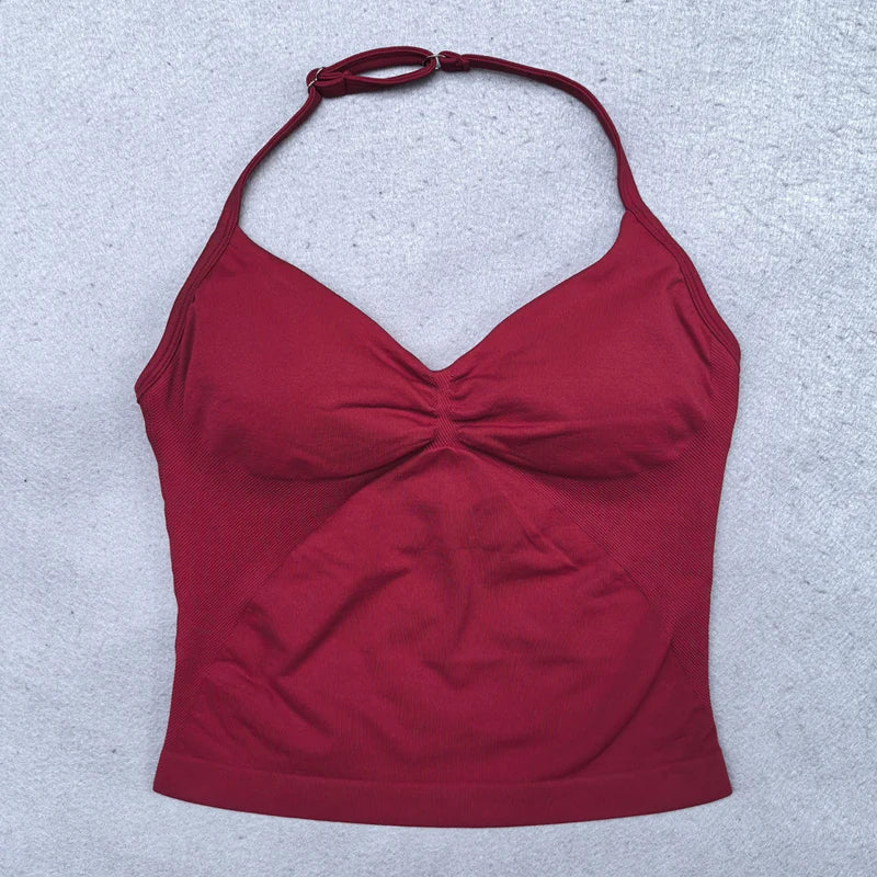 Adjustable Strappy Gym Top- Backless Gym Clothes for Women- Scrunch Bra with Removable Cups Yoga Tank top for Workouts