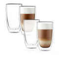 Double Wall Thermos Glass Coffee Cup 13.5 Oz, Clear Insulated for Latte, Cappuccino or Tea, Set of 4