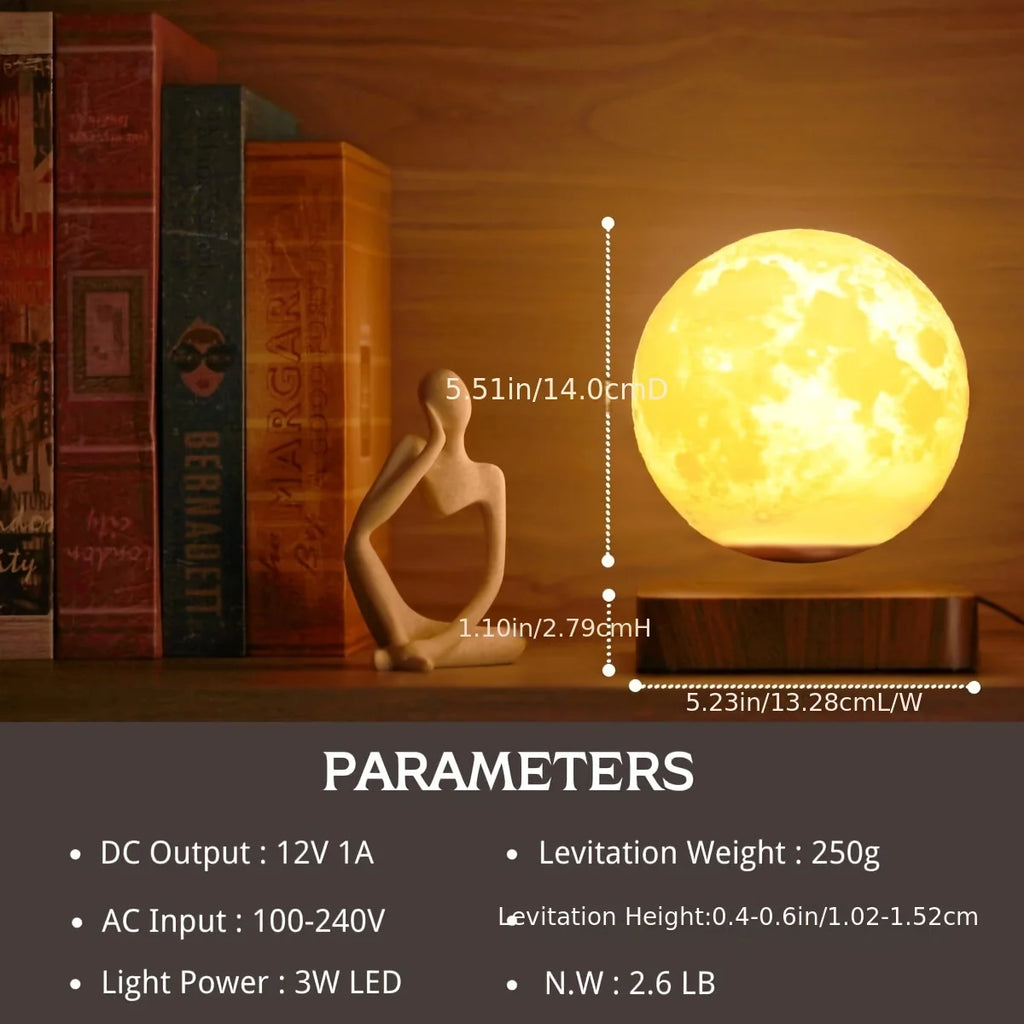 Magnetic Floating Rotating Moon Lamp with Wooden Base, 3 Color Temperature and LED Night Lights