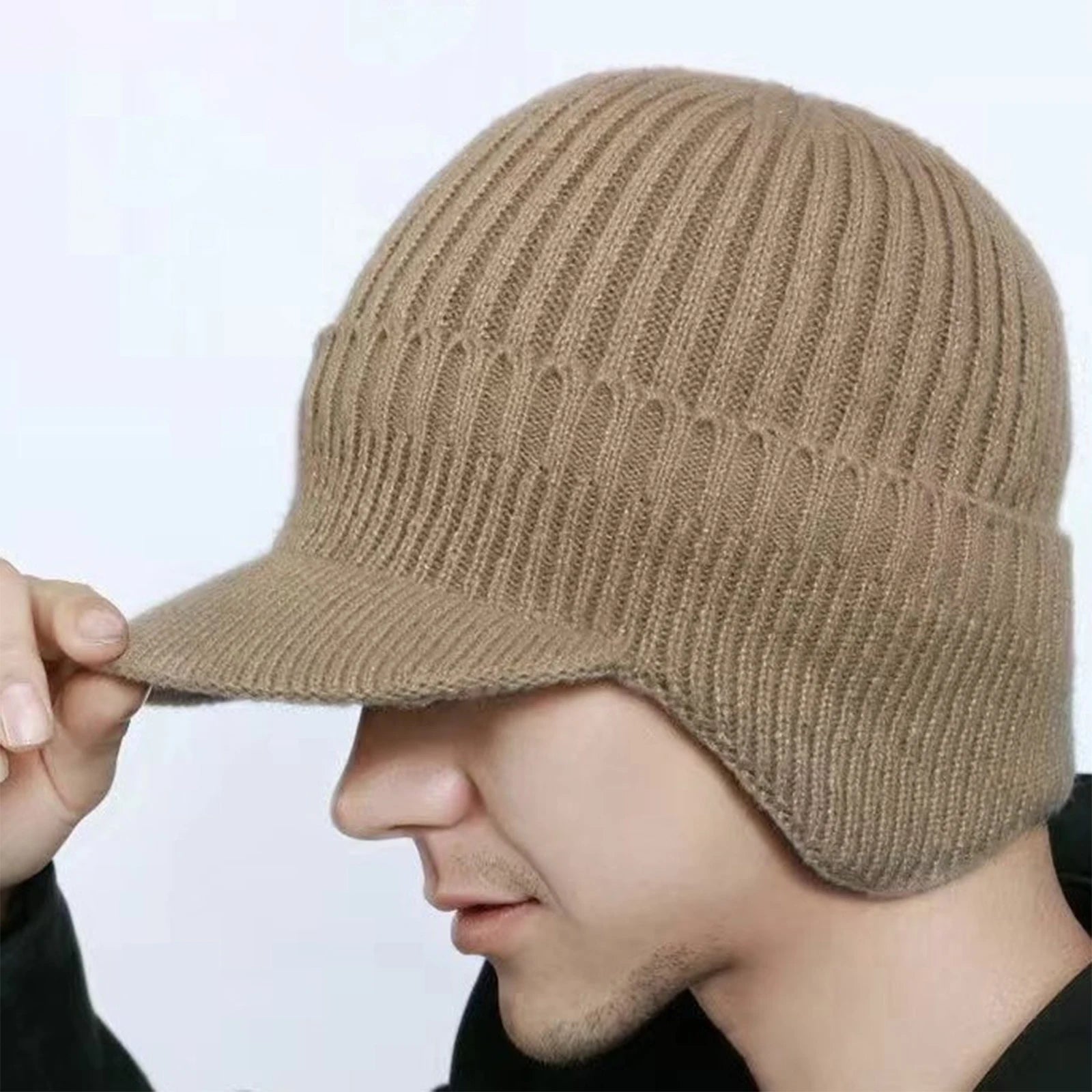 Winter Warm Fleece Lined Knit Hat for Women Men W/ Brim & Ear Flaps/ Elastic- Soft Beanie Hat for Cold Weather
