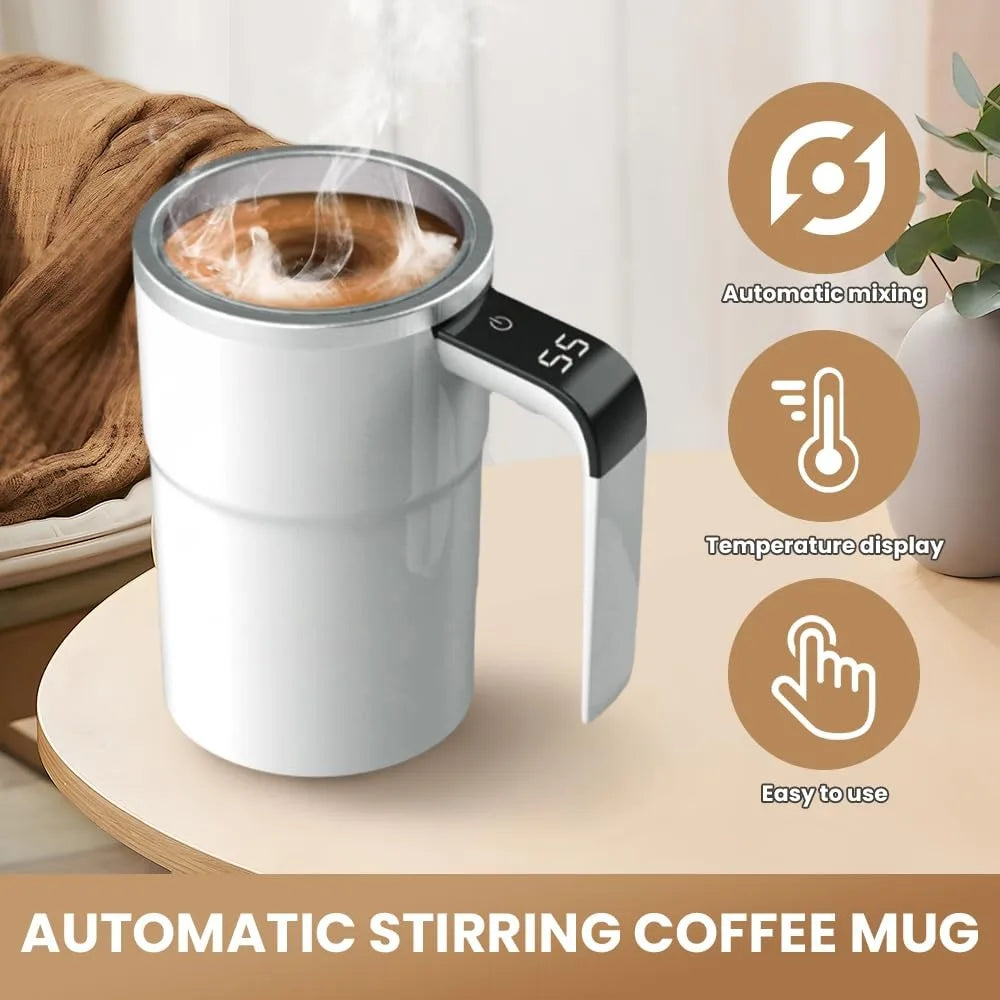Self-Stirring Mug, Rechargeable Auto Magnetic Coffee Mug with Digital Display