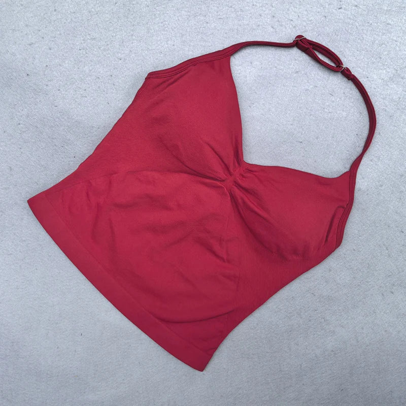 Adjustable Strappy Gym Top- Backless Gym Clothes for Women- Scrunch Bra with Removable Cups Yoga Tank top for Workouts
