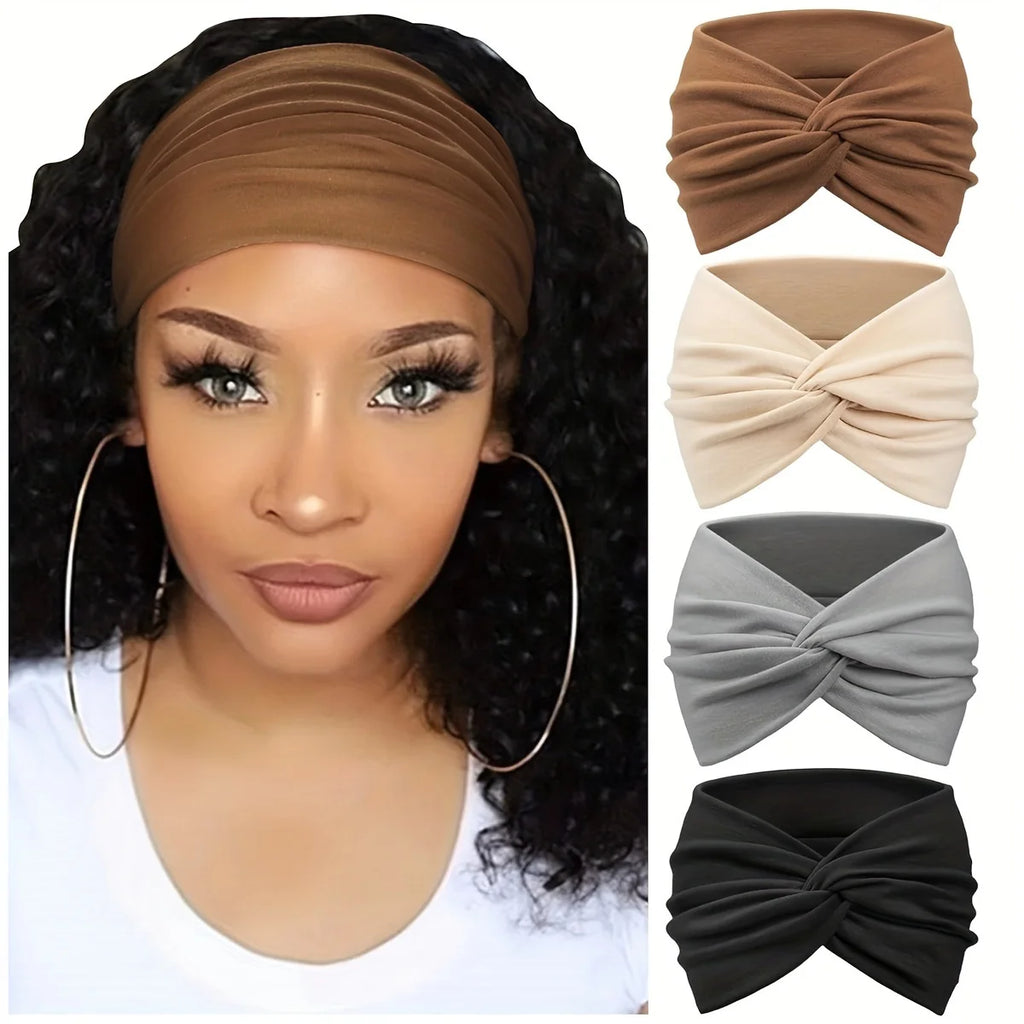 4-piece soft retractable sports headband - wide brim, headband style, knitted fabric