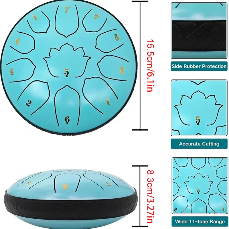 1PC Portable Steel Tongue Drum Set, 11 Notes- 6 Inch D-Key Drum Percussion Instrument for Zen Yoga Meditation