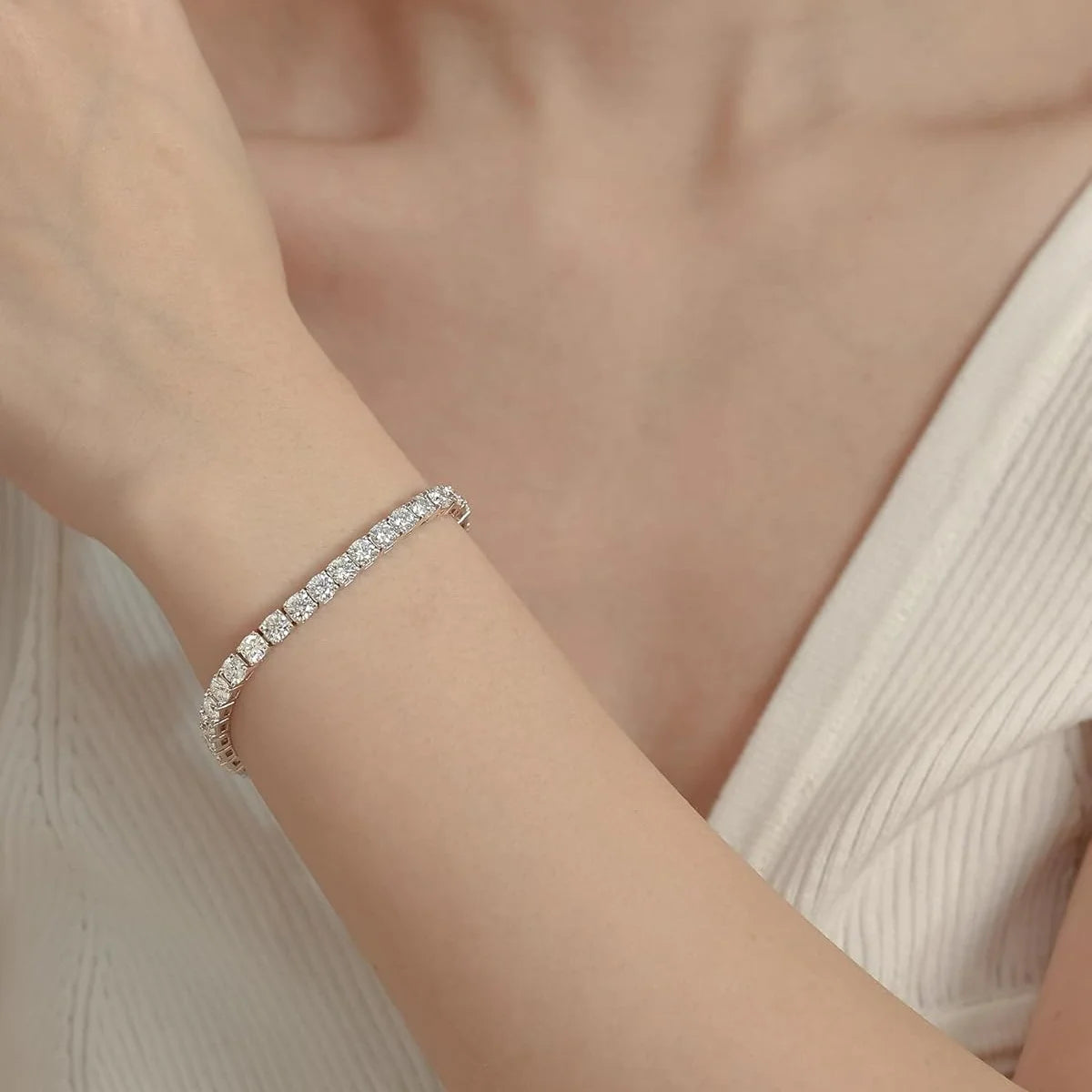 S925 Sterling Silver Tennis Bracelet - 2/ 3/ 4/ 5mm Moissanite- Hypoallergenic 6.69 -8.66inch Length